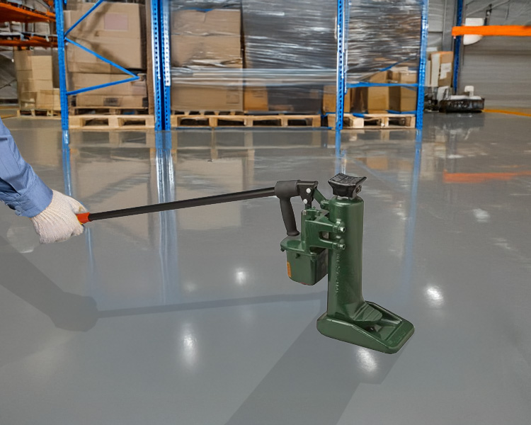 A construction worker wearing a hard hat, safety vest, and tool belt stands confidently next to a yellow featherlite ladder in a bright indoor setting.